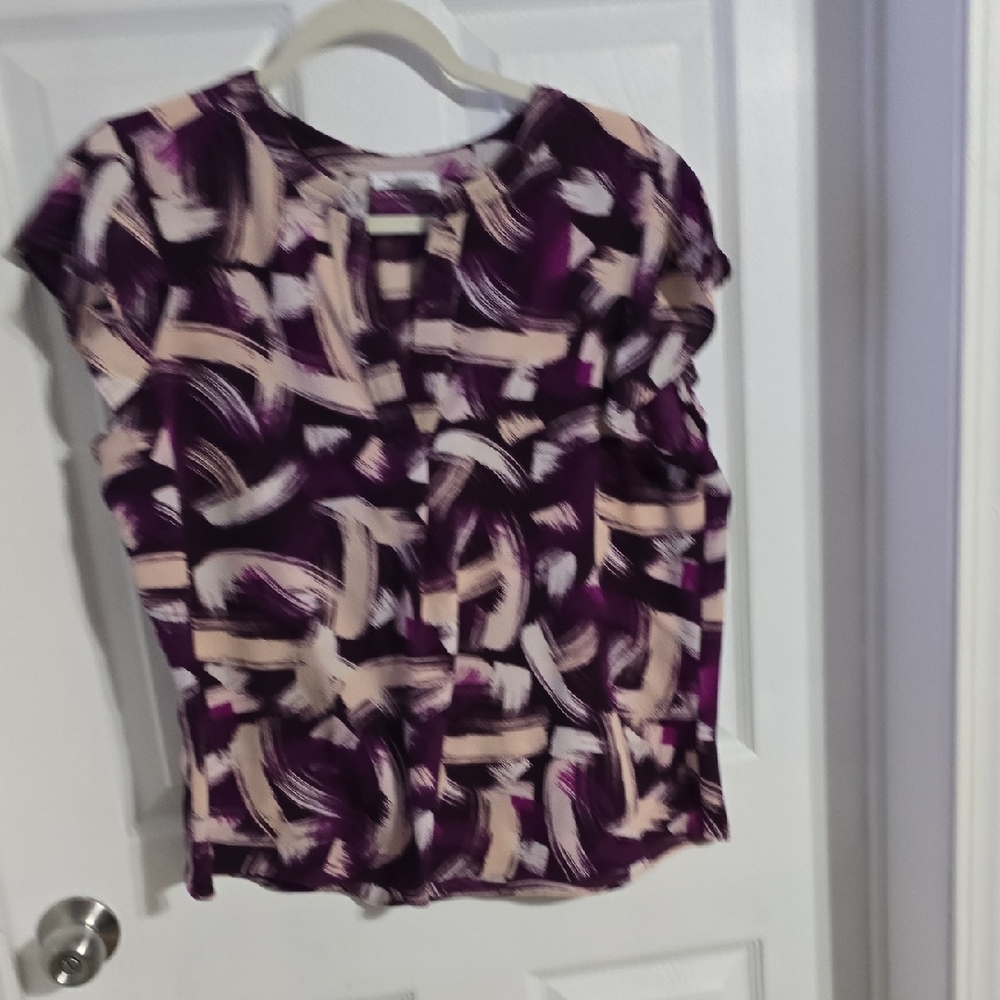 Calvin Klein Abstract Purple and Cream Top